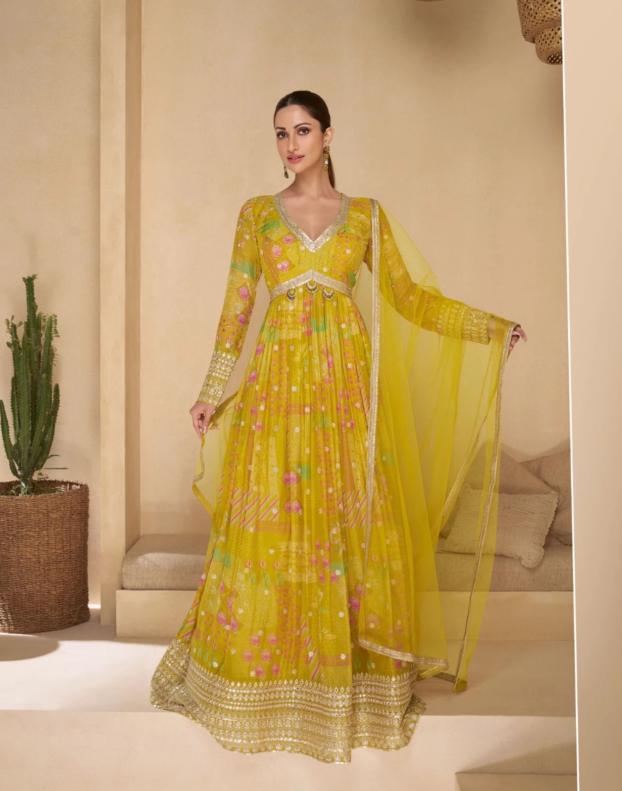 Vibrant Real Georgette Designer Gown with Dupatta