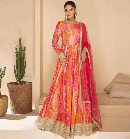 Vibrant Real Georgette Designer Gown with Dupatta