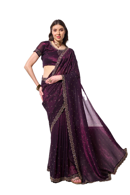 Stunning Shimmer Barberry Fabric Saree with exquisite Jarkan Work.