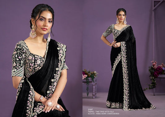 Heavy Embroidered Designer Saree In Black – A Masterpiece of Art and Elegance