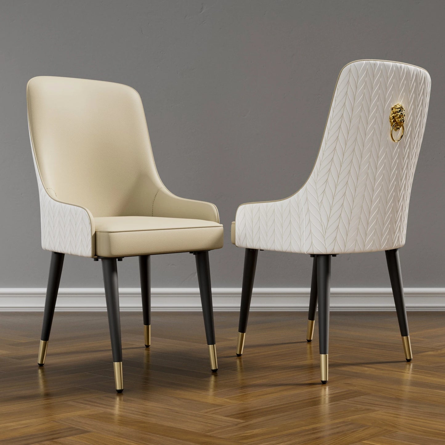 Modern PU Leather Set of 2 Dining Chairs with Metal Legs High Tufted Back