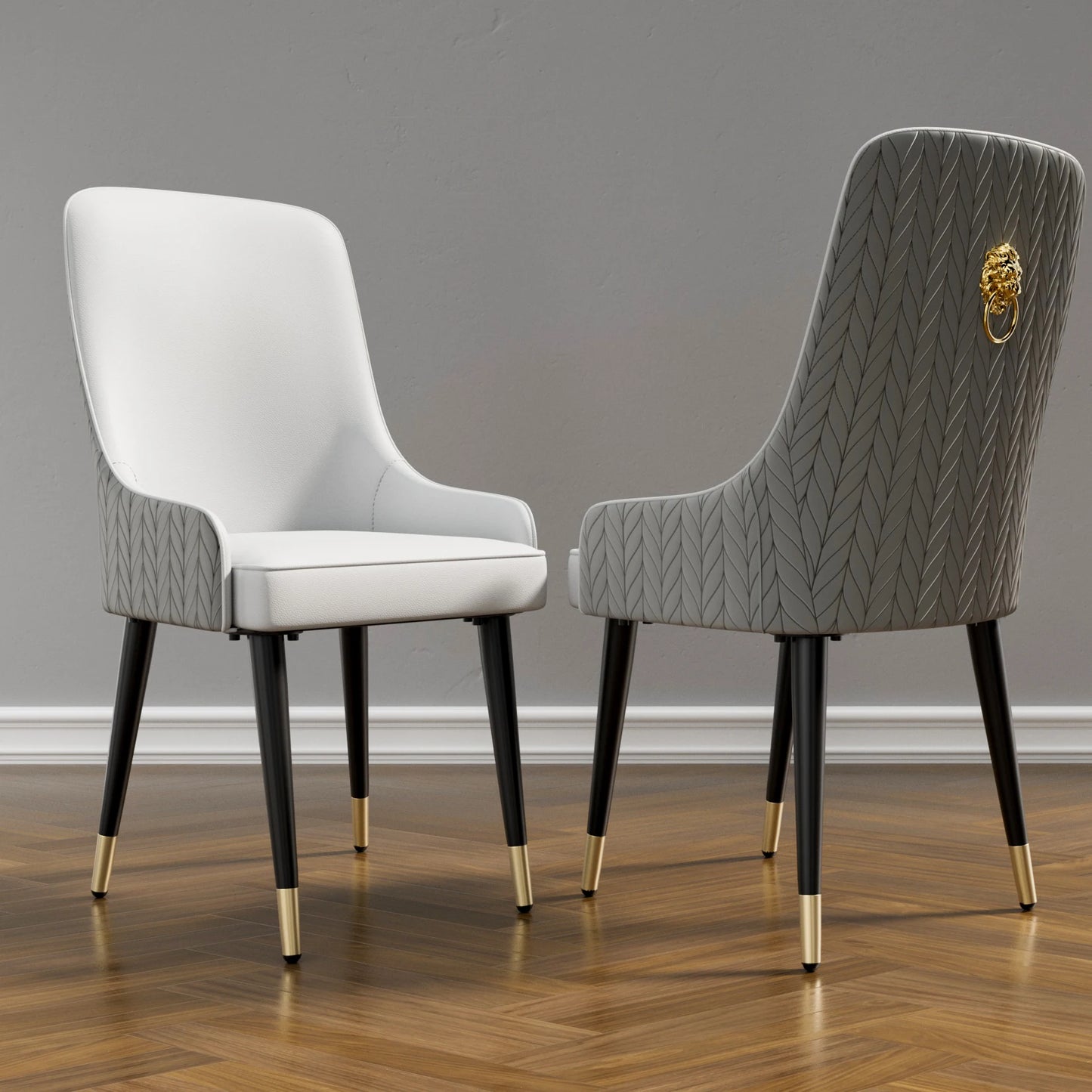 Modern PU Leather Set of 2 Dining Chairs with Metal Legs High Tufted Back