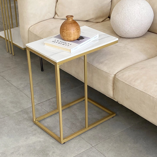 Sintered Stone C Shaped Snack Table, Rectangle End Side Table