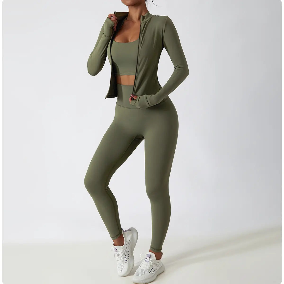 3-Piece Sporty Long Sleeve Zip-Up Jacket Set