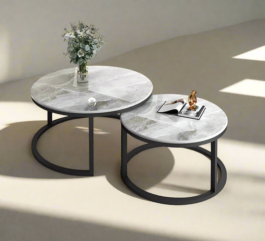 Elegant Round Marble Nesting Coffee Table Set of 2 – Modern Tables for Living Room