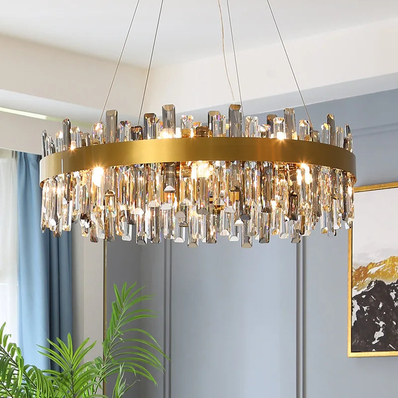 Modern Smoke Grey Crystal Chandelier Lighting Luxury Led hanging lamp