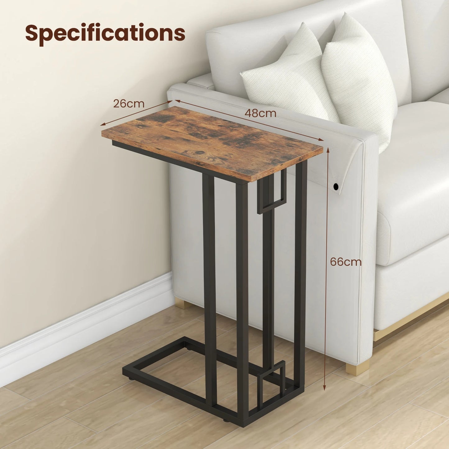 C-Shaped Side Table Heavy-duty Metal Frame Side Table