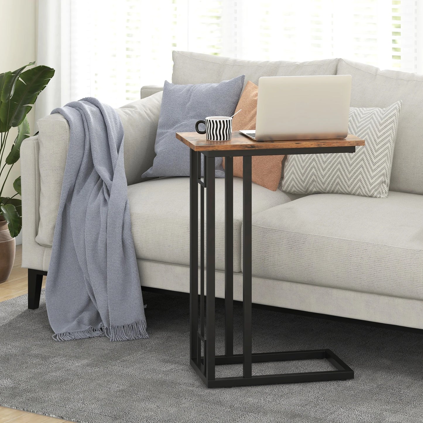 C-Shaped Side Table Heavy-duty Metal Frame Side Table