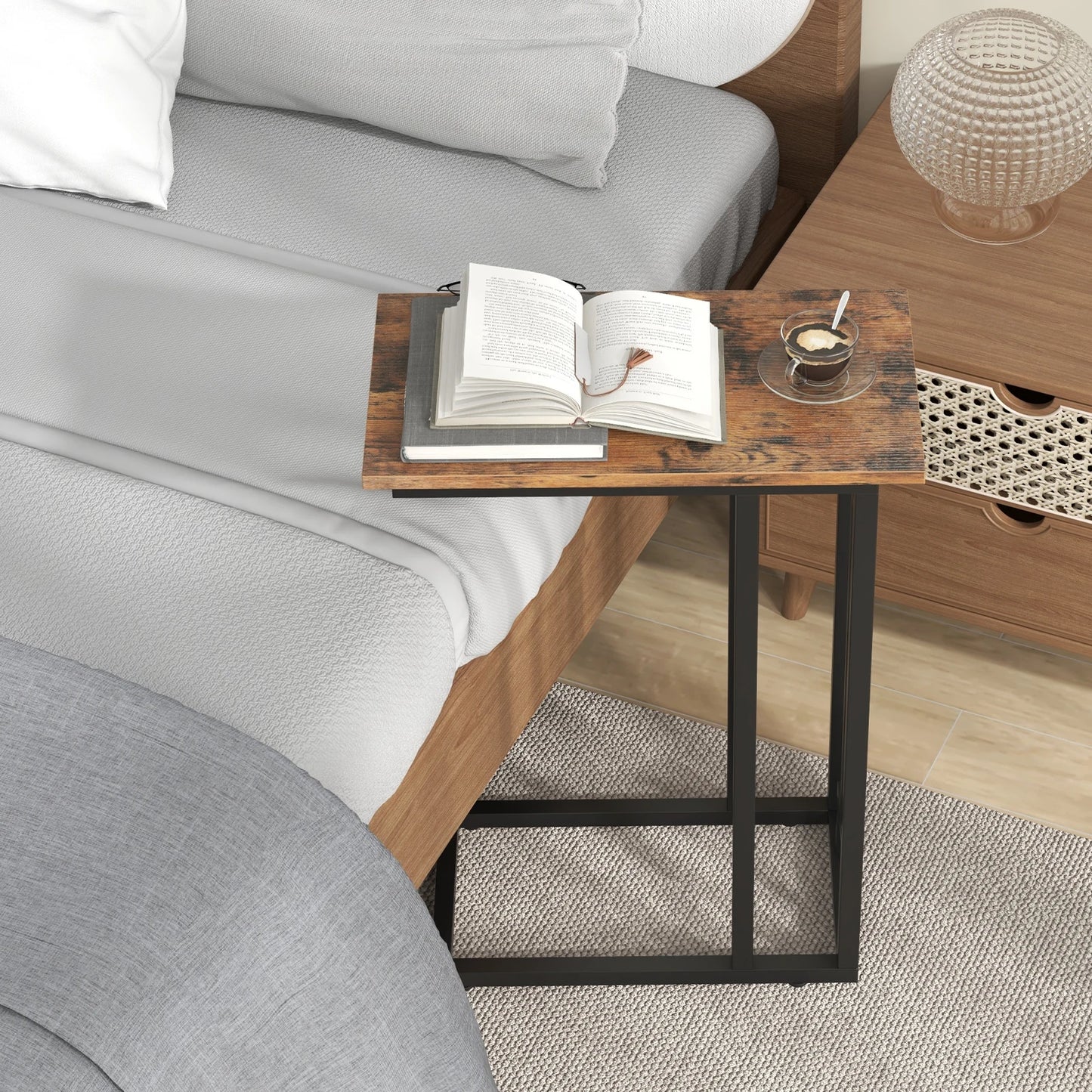 C-Shaped Side Table Heavy-duty Metal Frame Side Table