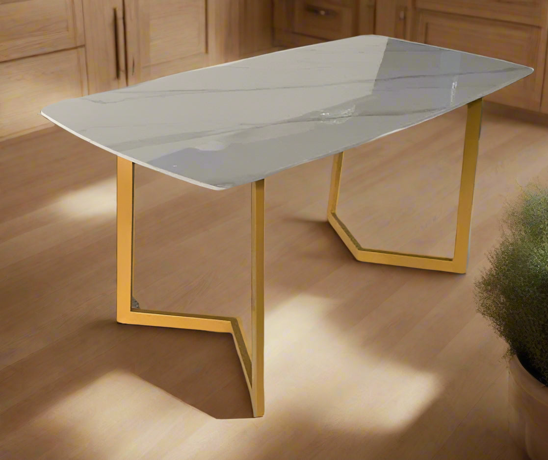 Nordic Marble Dining Table with Gold Metal Legs