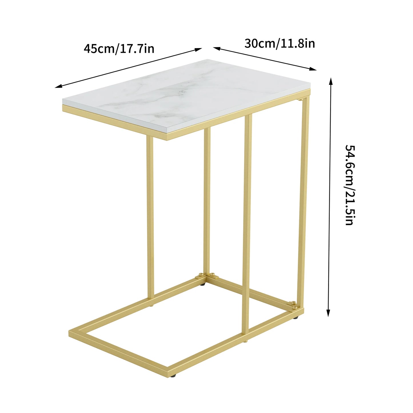 Sintered Stone C Shaped Snack Table, Rectangle End Side Table