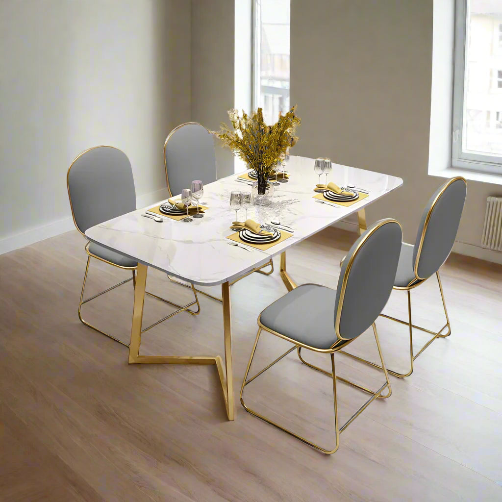 Nordic Marble Dining Table with Gold Metal Legs